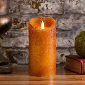 This unique Luminara textured country yam, Real-Flame Effect 3.5-inch x 5-inch, flameless LED candle is made of real paraffin wax and features a 5-hour timer that can turn the candle 'on' and 'off' at the same time every day.