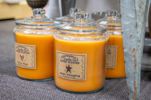 Thompson's Candle Co. super scented apple dumpling candle display
